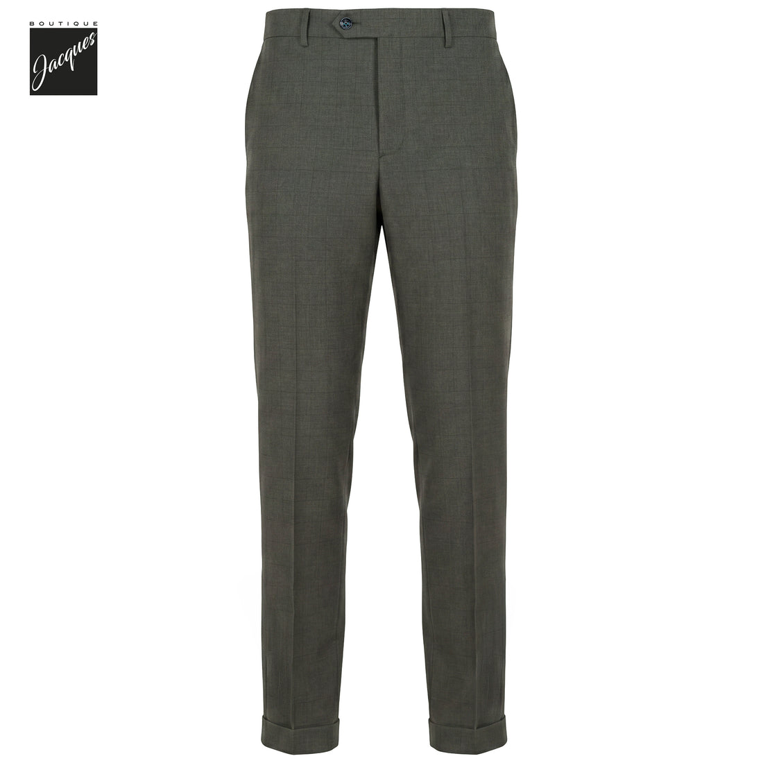 Dark Green Check Virgin Wool YRetro Long Flat Front Trousers - Berwich