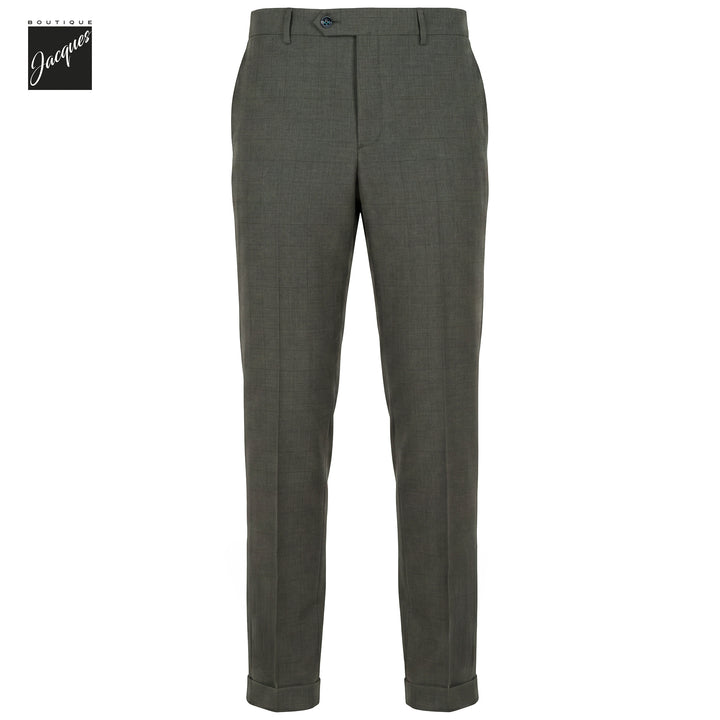 Dark Green Check Virgin Wool YRetro Long Flat Front Trousers - Berwich