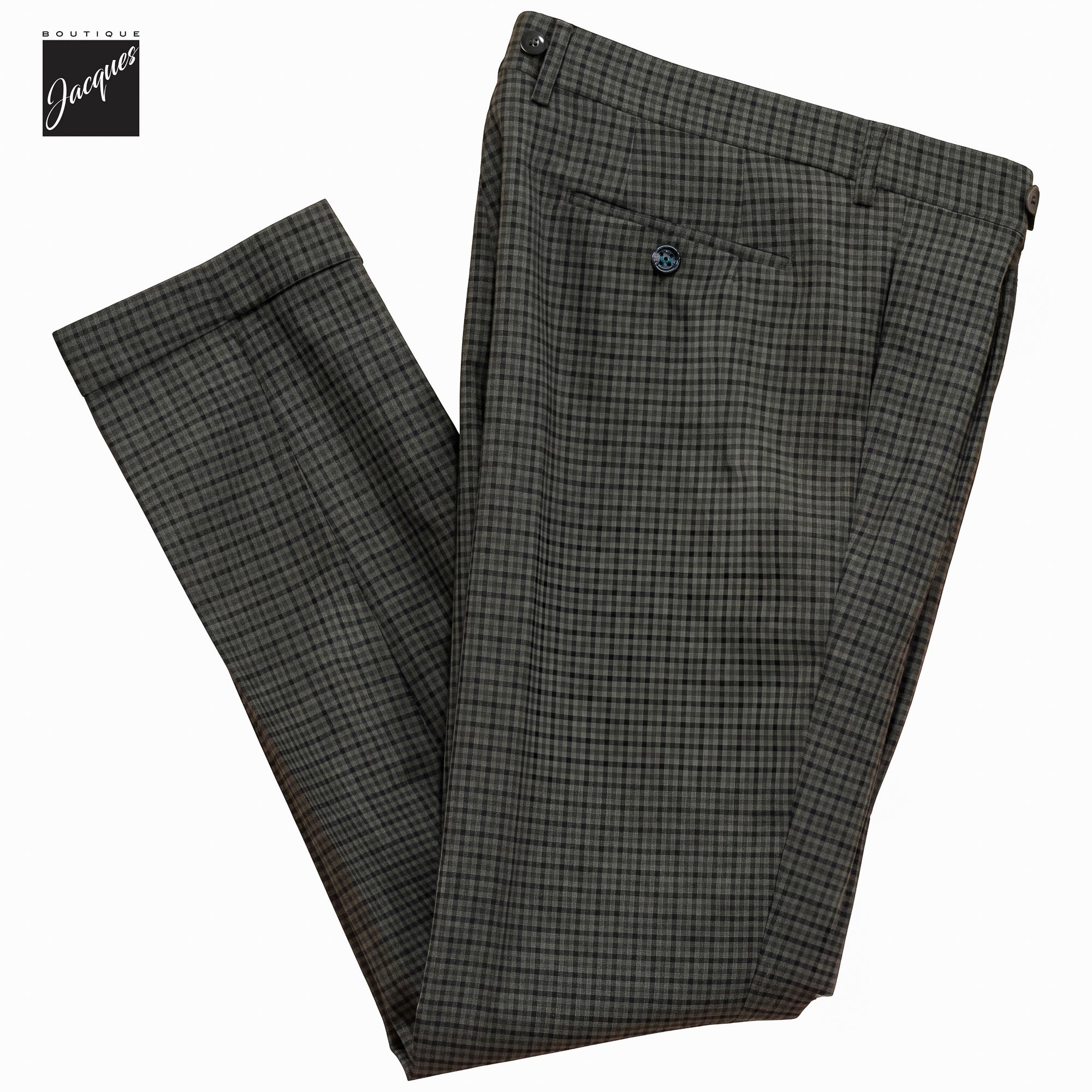 Green Check Virgin Wool Barber Long Double-Pleat Trousers - Berwich