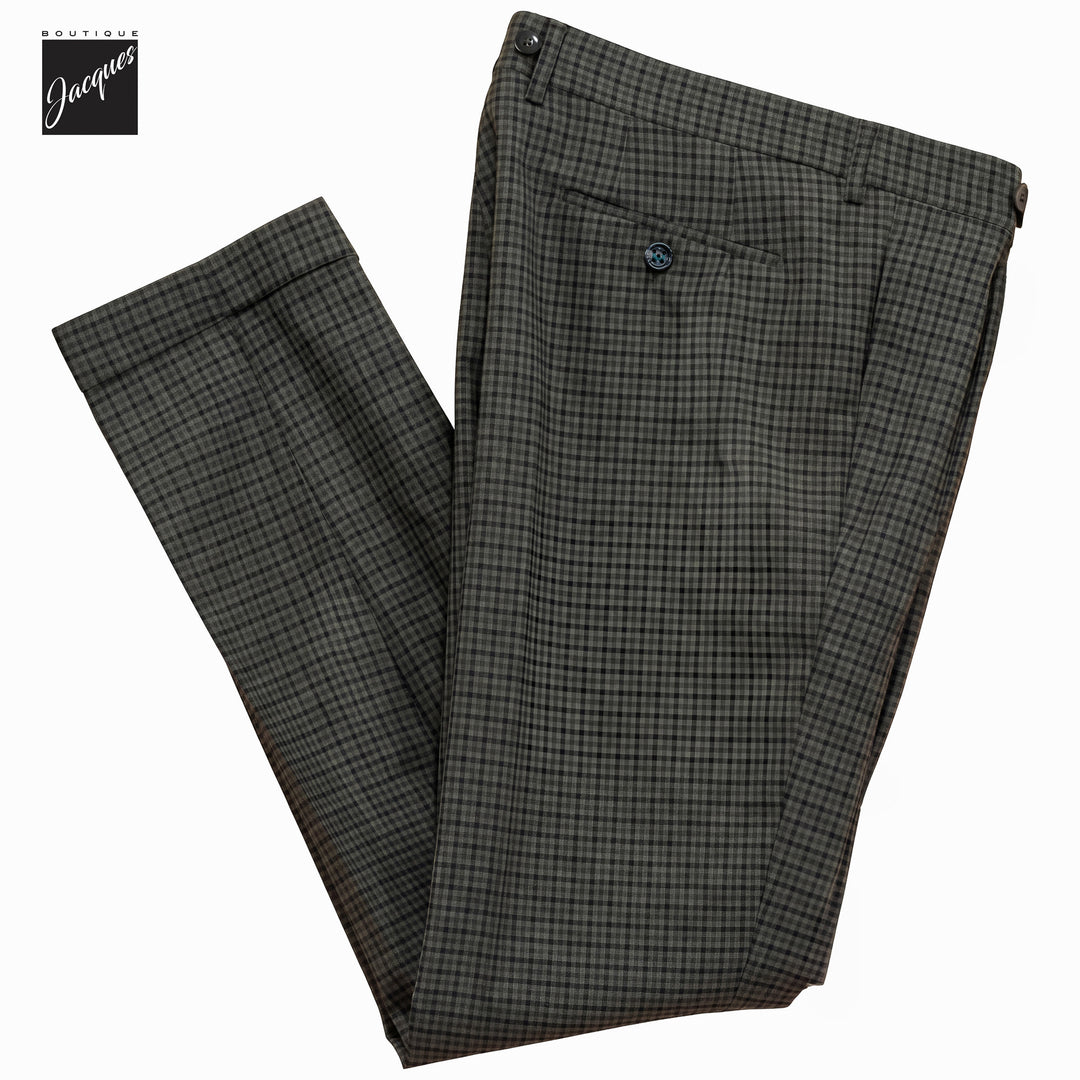 Green Check Virgin Wool Barber Long Double-Pleat Trousers - Berwich
