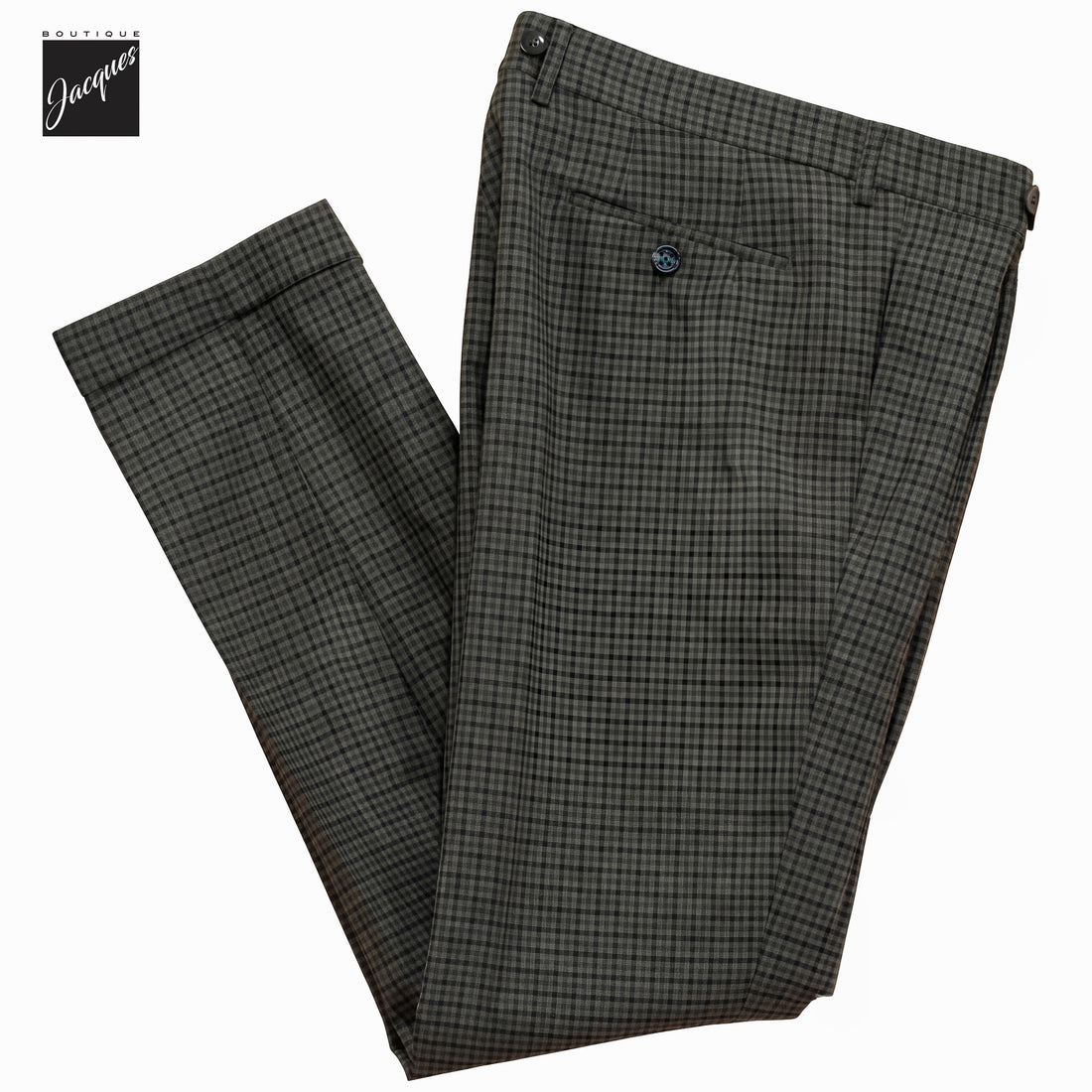 Green Check Virgin Wool Barber Long Double-Pleat Trousers - Berwich