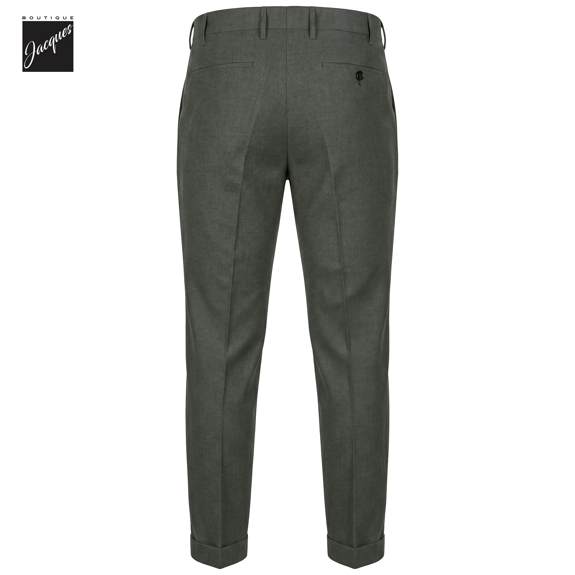 Green Herringbone Cotton-Lyocell Flannel Retro Long Trousers w/ Side Tabs - Berwich