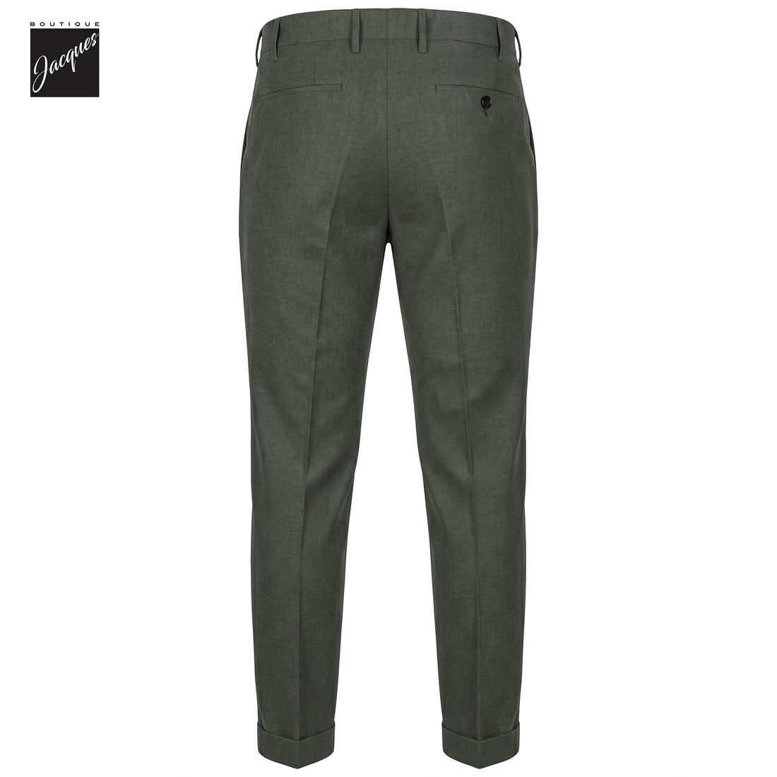 Green Herringbone Cotton-Lyocell Flannel Retro Long Trousers w/ Side Tabs - Berwich
