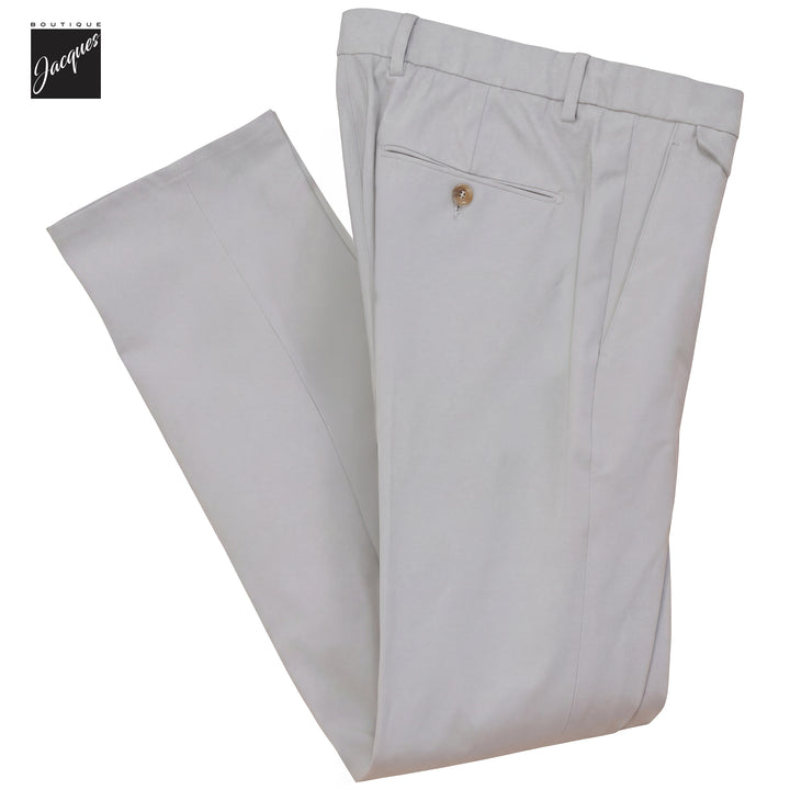 Light Gray Cotton Bi-Stretch Vulcano PElax Pleated Chino Trousers - Berwich