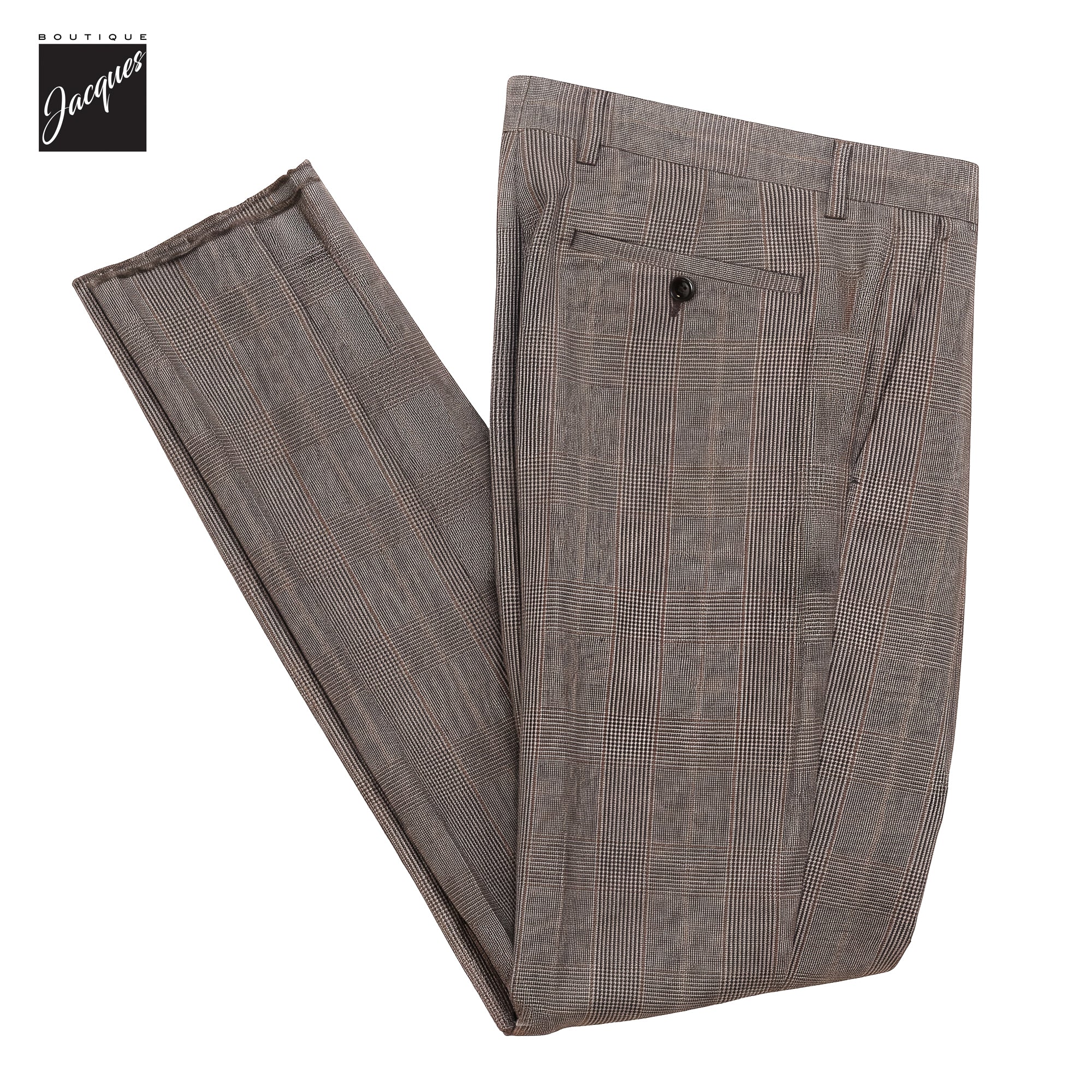 Black & Caramel Prince-of-Wales Wool Vulcano Fit Flannel Trousers - Berwich