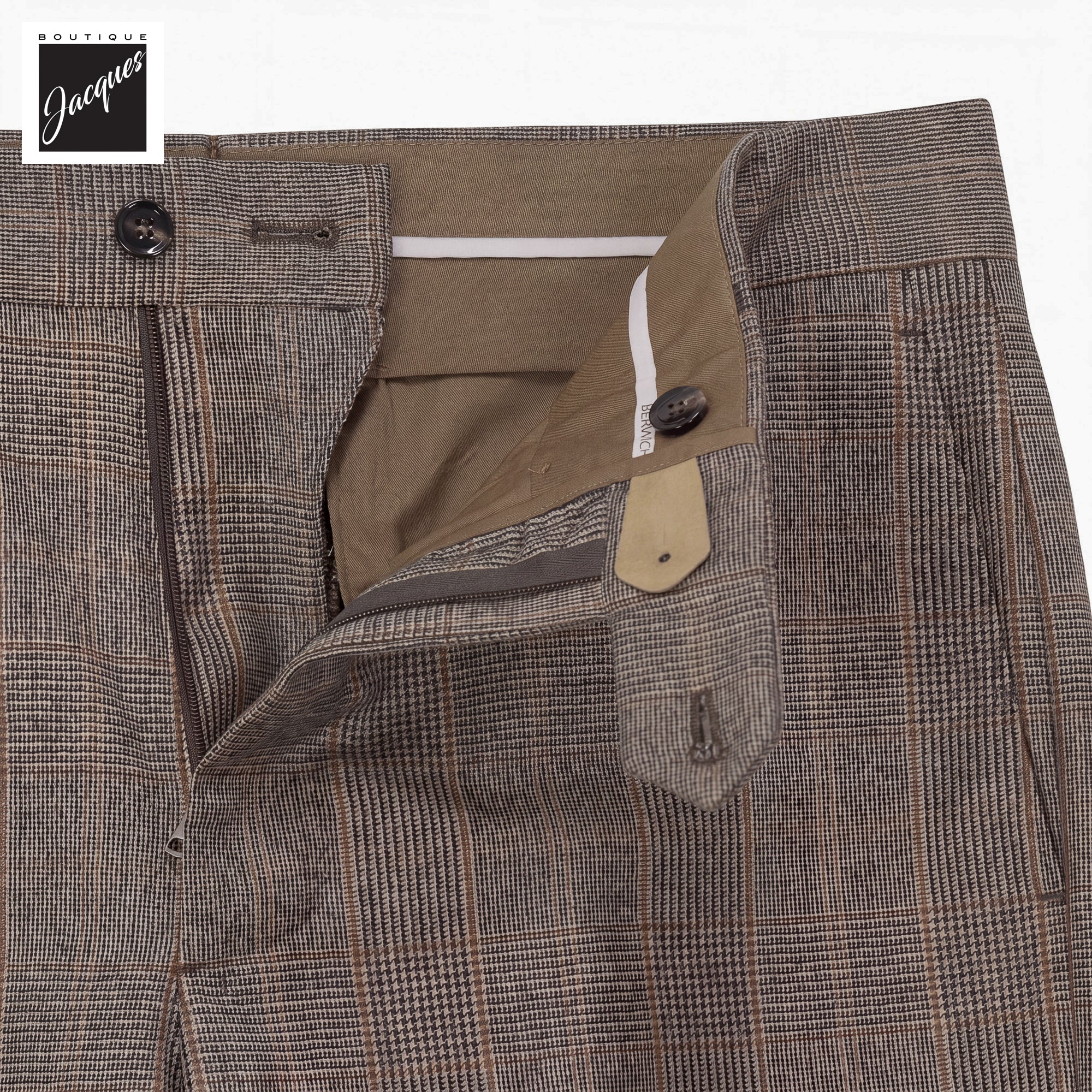 Black & Caramel Prince-of-Wales Wool Vulcano Fit Flannel Trousers - Berwich
