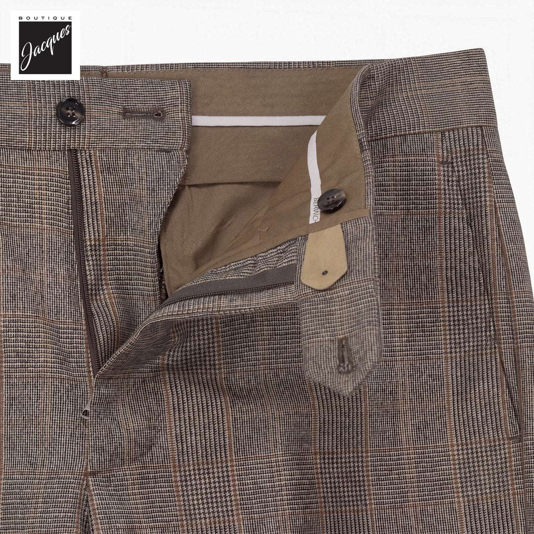 Black & Caramel Prince-of-Wales Wool Vulcano Fit Flannel Trousers - Berwich