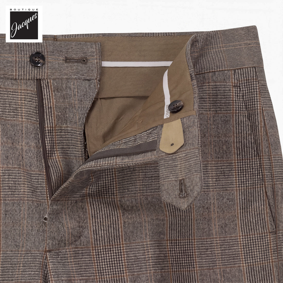 Black & Caramel Prince-of-Wales Wool Vulcano Fit Flannel Trousers - Berwich