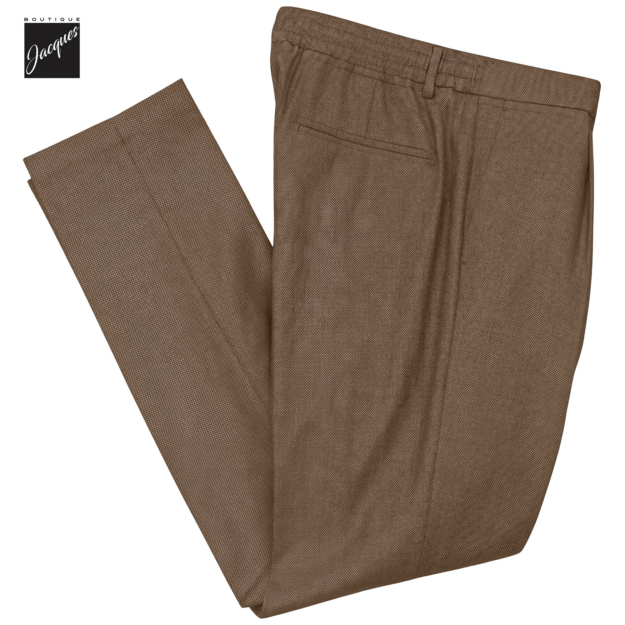 Caramel Birdseye Wool Spiaggia Fit Pleated Drawstring Trousers - Berwich