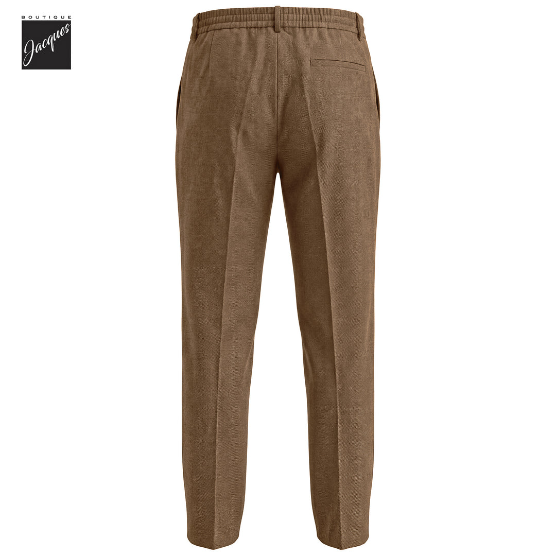 Caramel Birdseye Wool Spiaggia Fit Pleated Drawstring Trousers - Berwich