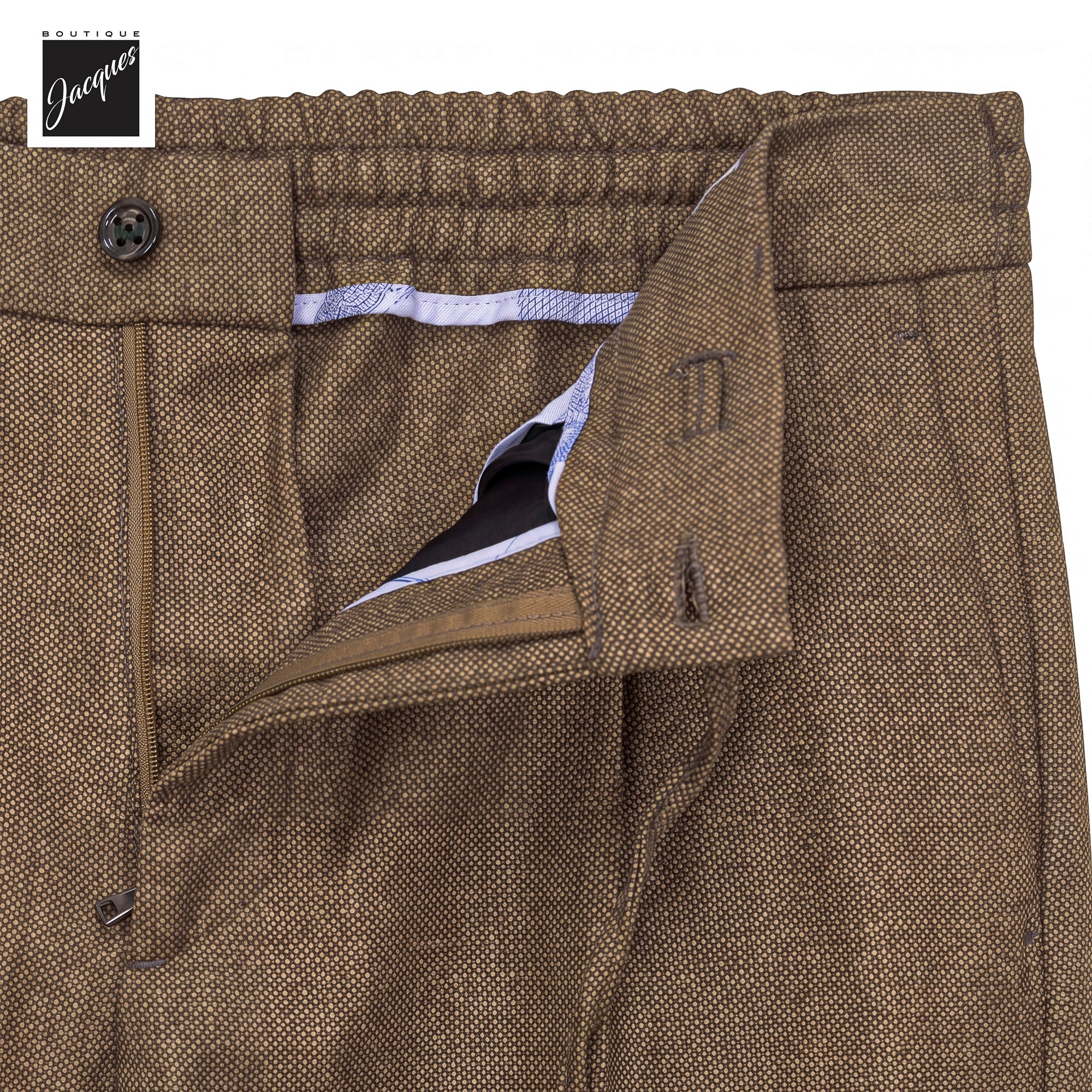 Caramel Birdseye Wool Spiaggia Fit Pleated Drawstring Trousers - Berwich