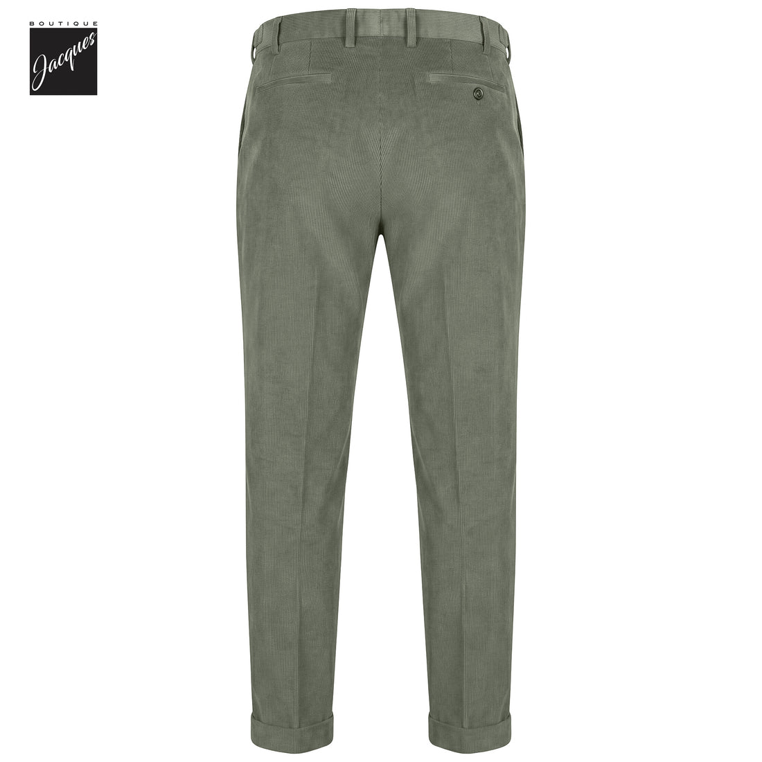 Sage Green Cotton-Modal Corduroy Retro Fit Pleated Trousers with Side Tabs - Berwich