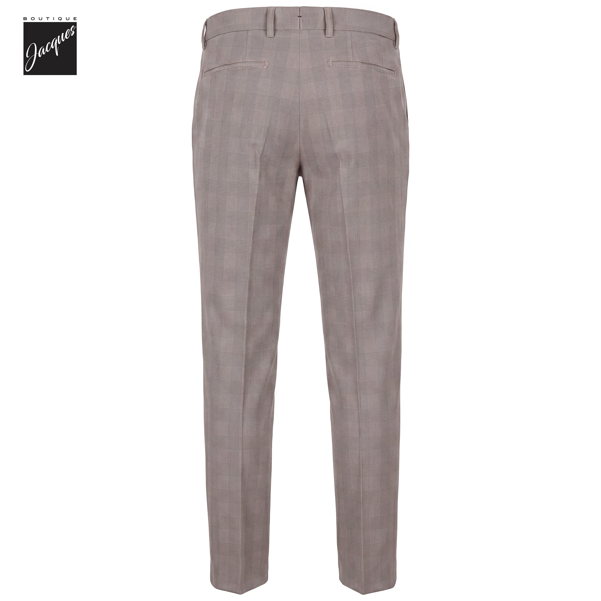 Putty Gray Prince-of-Wales Cotton-Lyocell Stretch Retro Long Trousers - Berwich