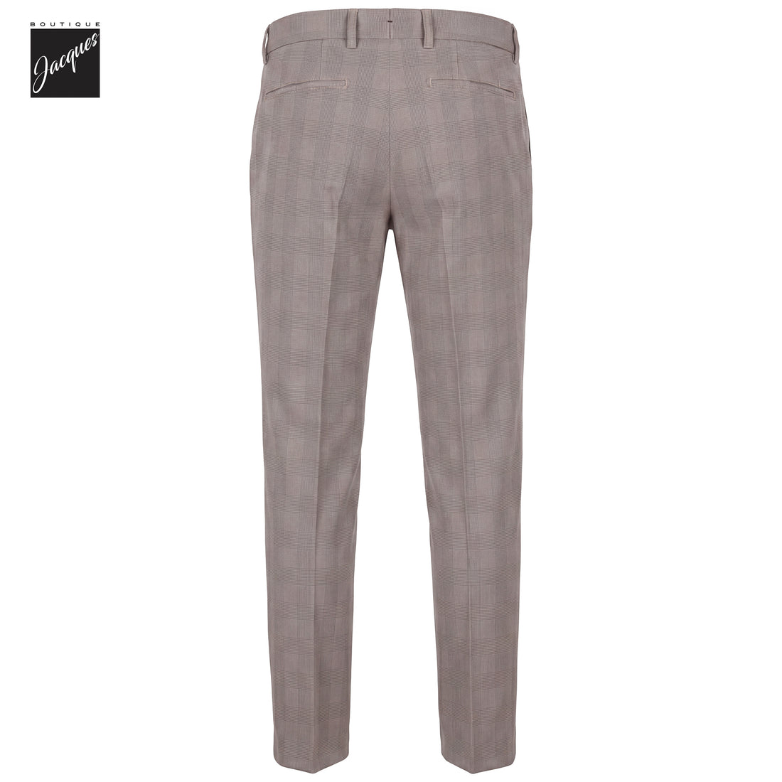 Putty Gray Prince-of-Wales Cotton-Lyocell Stretch Retro Long Trousers - Berwich