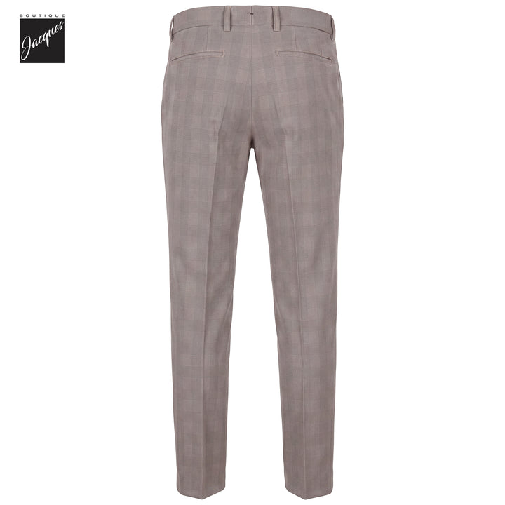 Putty Gray Prince-of-Wales Cotton-Lyocell Stretch Retro Long Trousers - Berwich