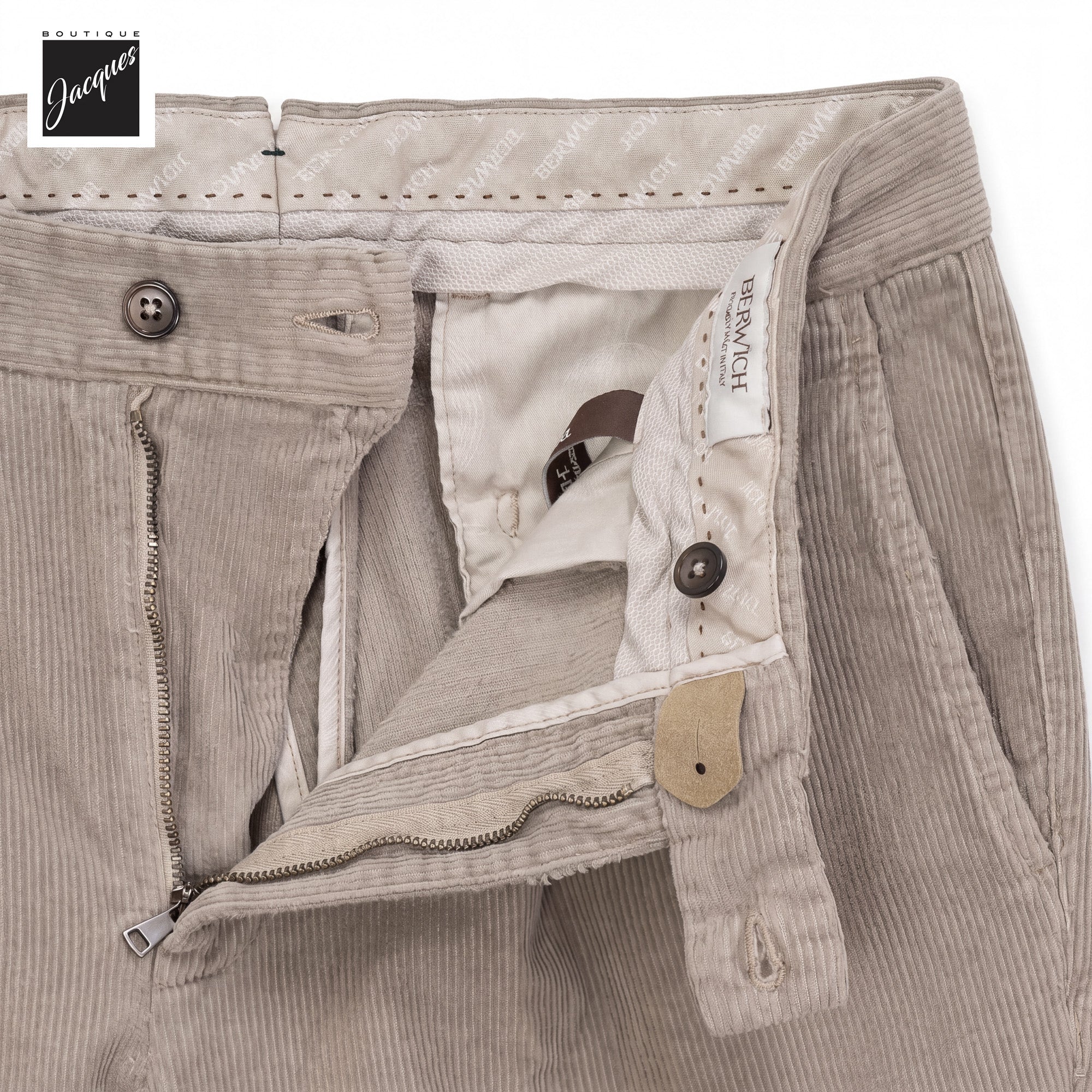 Light Fango (Mud) Cotton-Modal Corduroy Vulcano Fit Pleated Trousers - Berwich