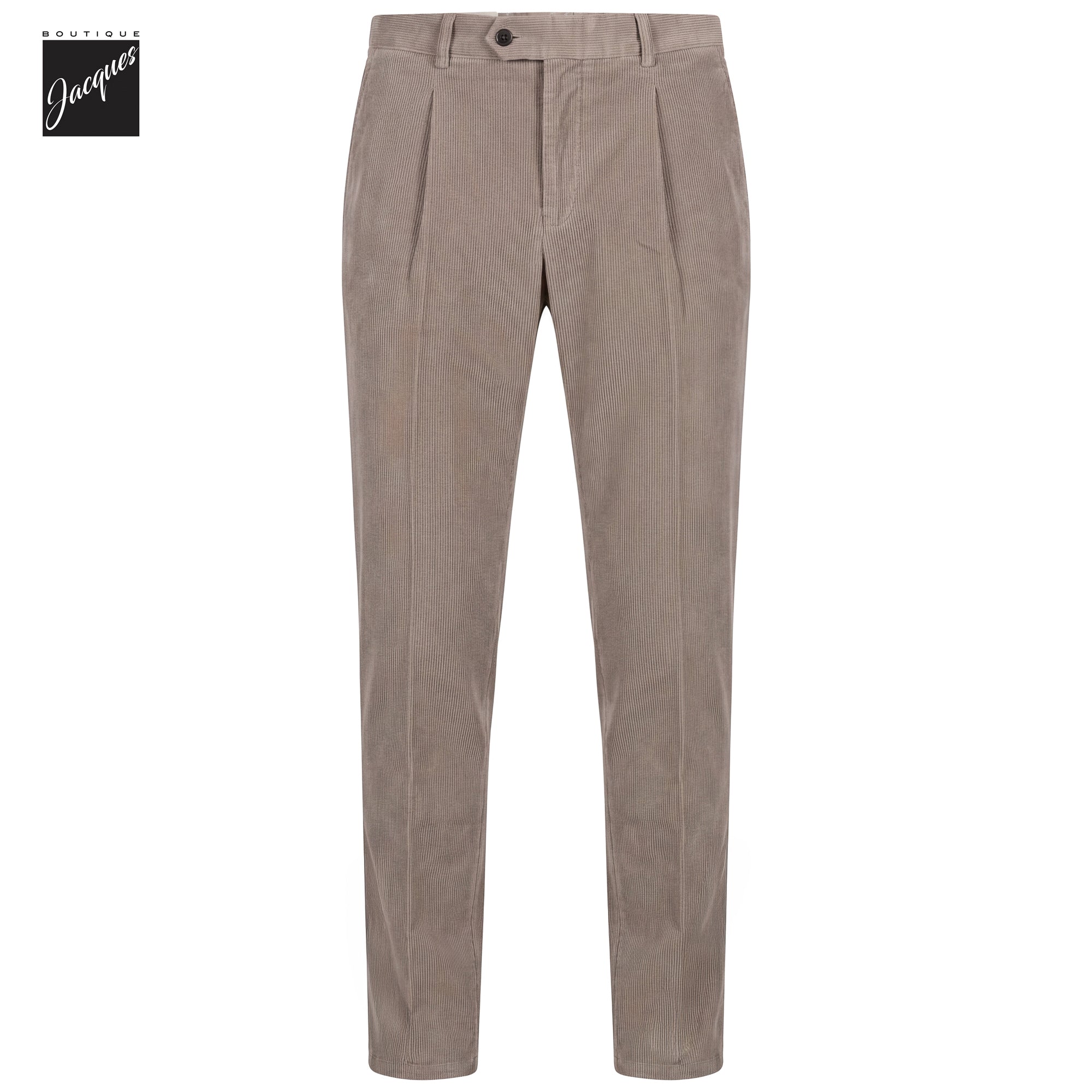 Light Fango (Mud) Cotton-Modal Corduroy Vulcano Fit Pleated Trousers - Berwich
