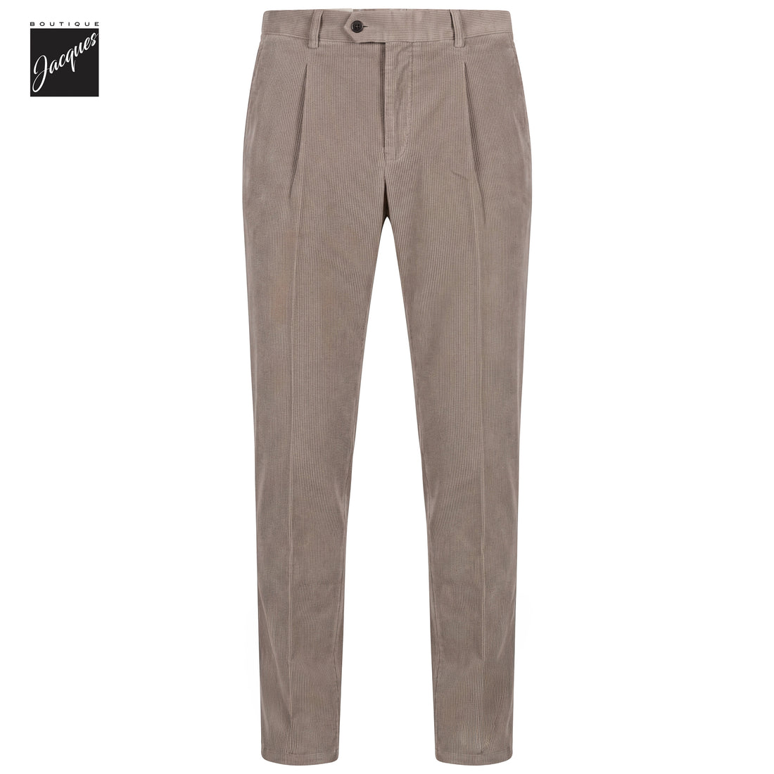 Light Fango (Mud) Cotton-Modal Corduroy Vulcano Fit Pleated Trousers - Berwich