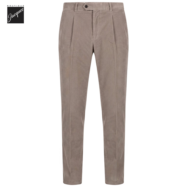 Light Fango (Mud) Cotton-Modal Corduroy Vulcano Fit Pleated Trousers - Berwich