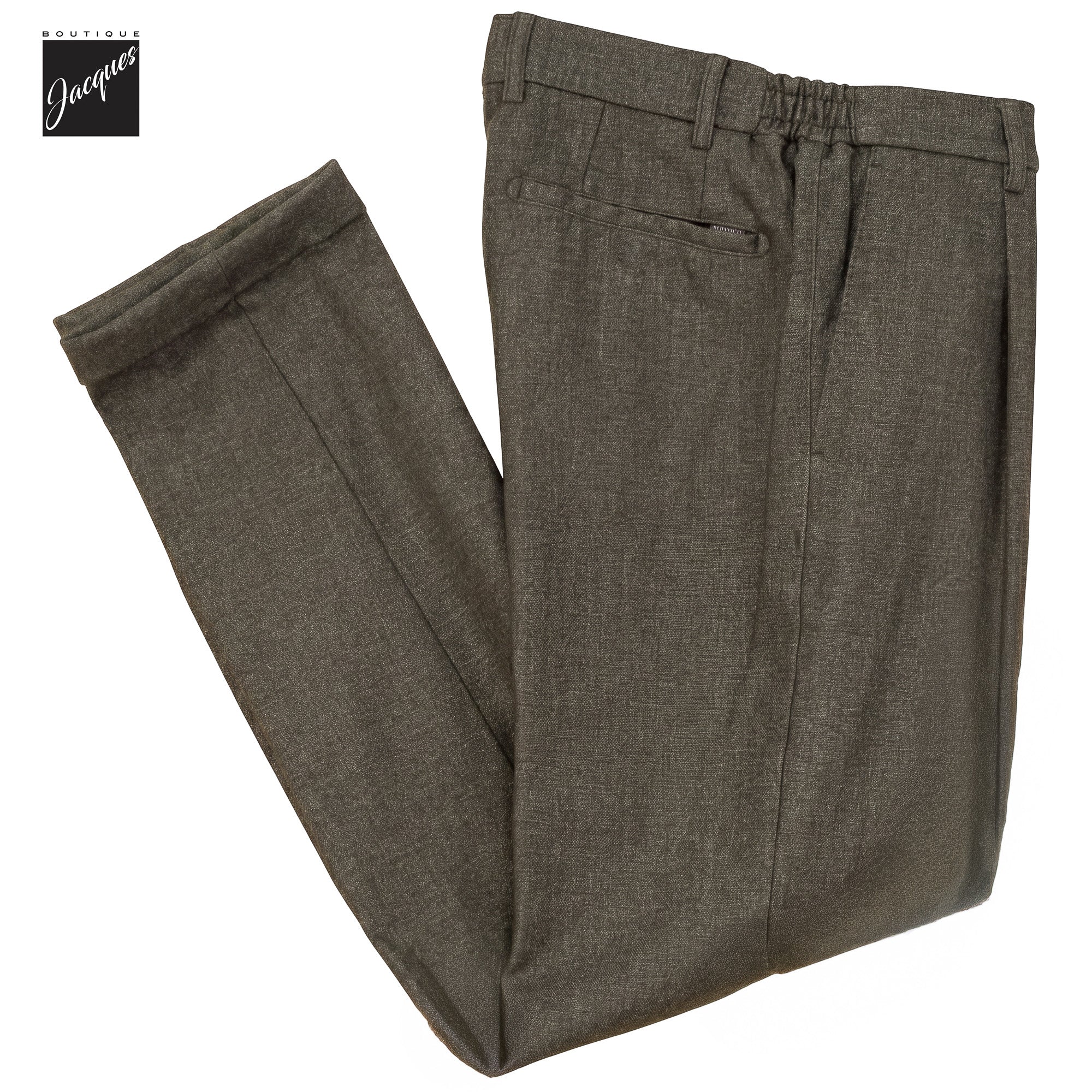 Olive Brown Mélange Cashmere-Blend XRetro Long Pleated Trousers - Berwich