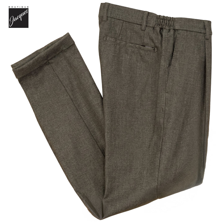 Olive Brown Mélange Cashmere-Blend XRetro Long Pleated Trousers - Berwich