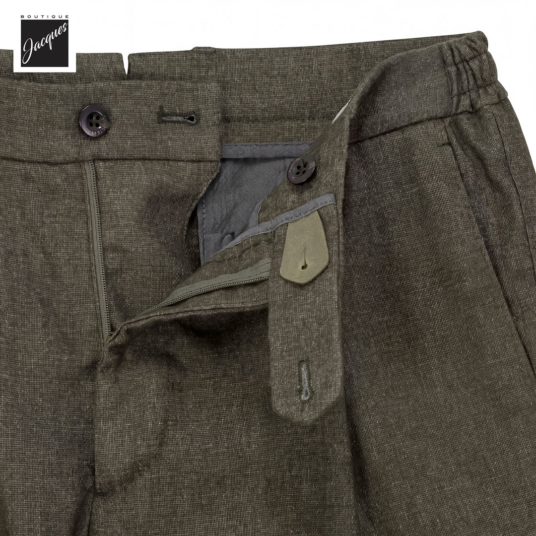 Olive Brown Mélange Cashmere-Blend XRetro Long Pleated Trousers - Berwich