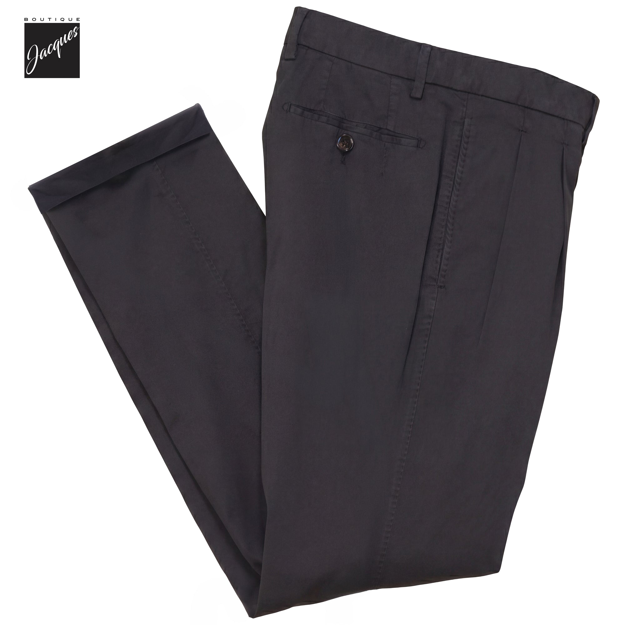 Black Cotton-Silk Stretch Barber Lux Pleated Chino Trousers - Berwich Platinum