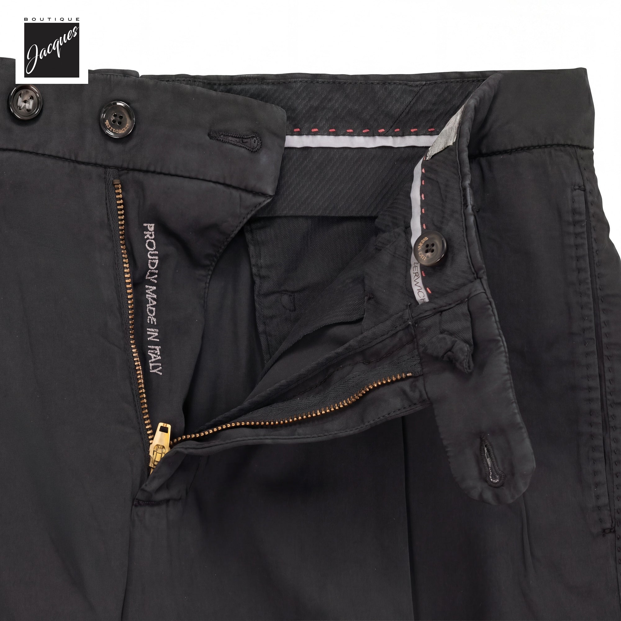 Black Cotton-Silk Stretch Barber Lux Pleated Chino Trousers - Berwich Platinum