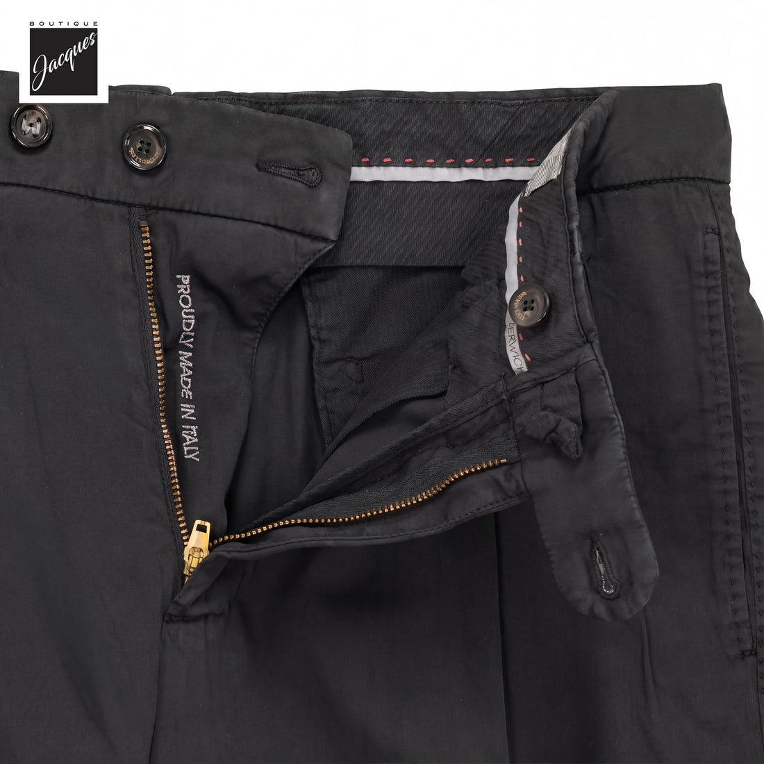 Black Cotton-Silk Stretch Barber Lux Pleated Chino Trousers - Berwich Platinum