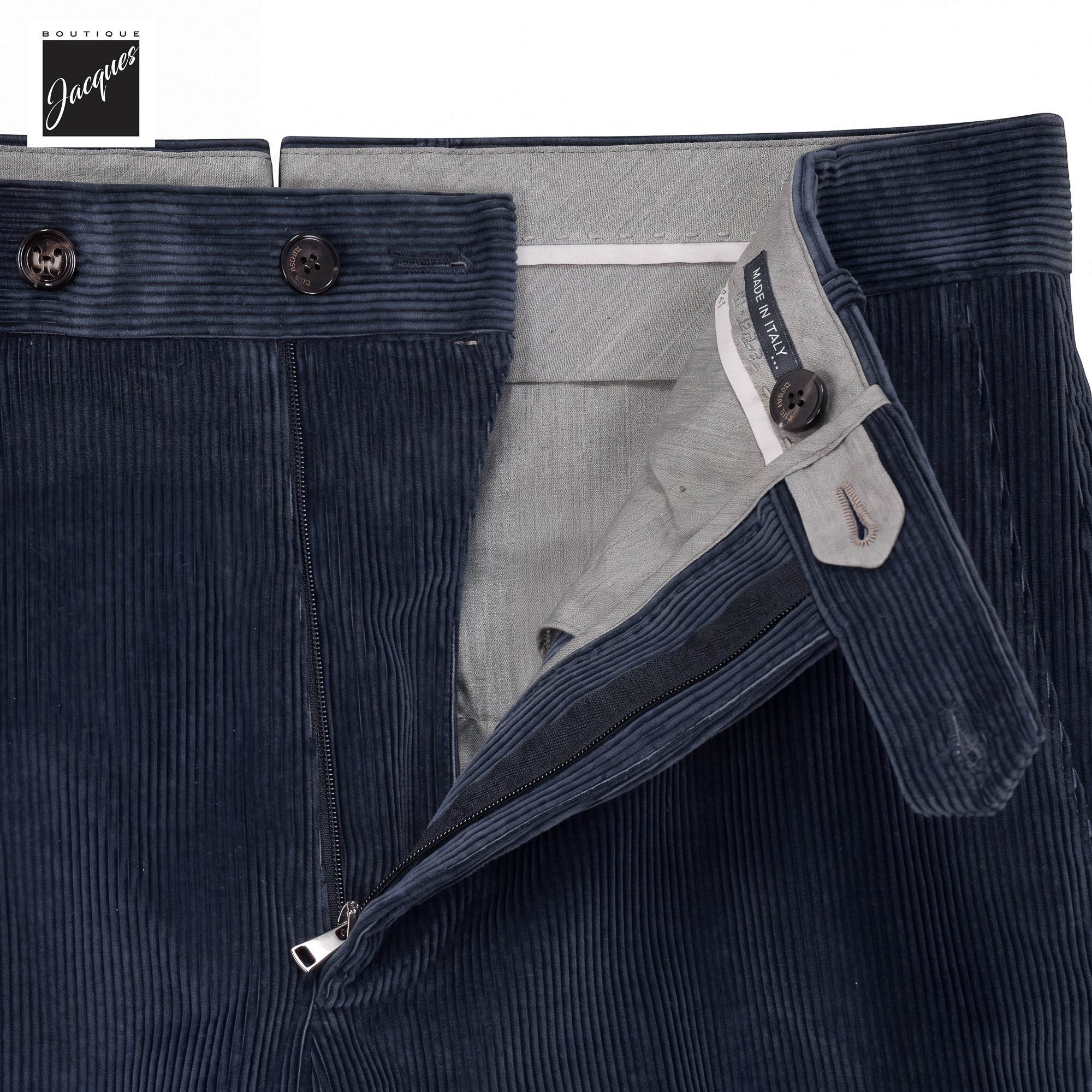 Navy Zegna Cotton-Cashmere Corduroy Vulcano Lux Trousers - Berwich Platinum