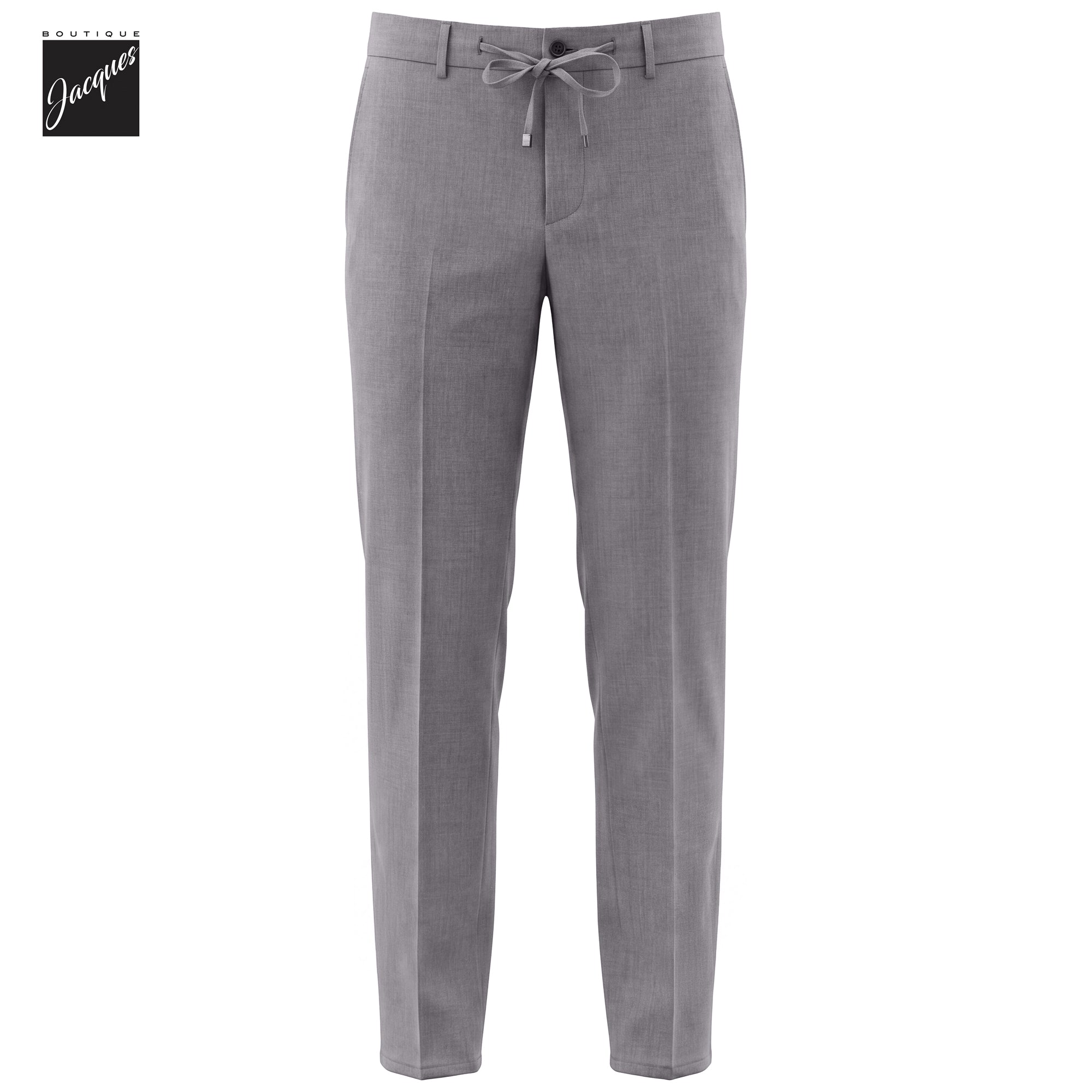 Gray Bi-Stretch Wool Spiaggia Fit Flat Front Drawstring Trousers - Berwich