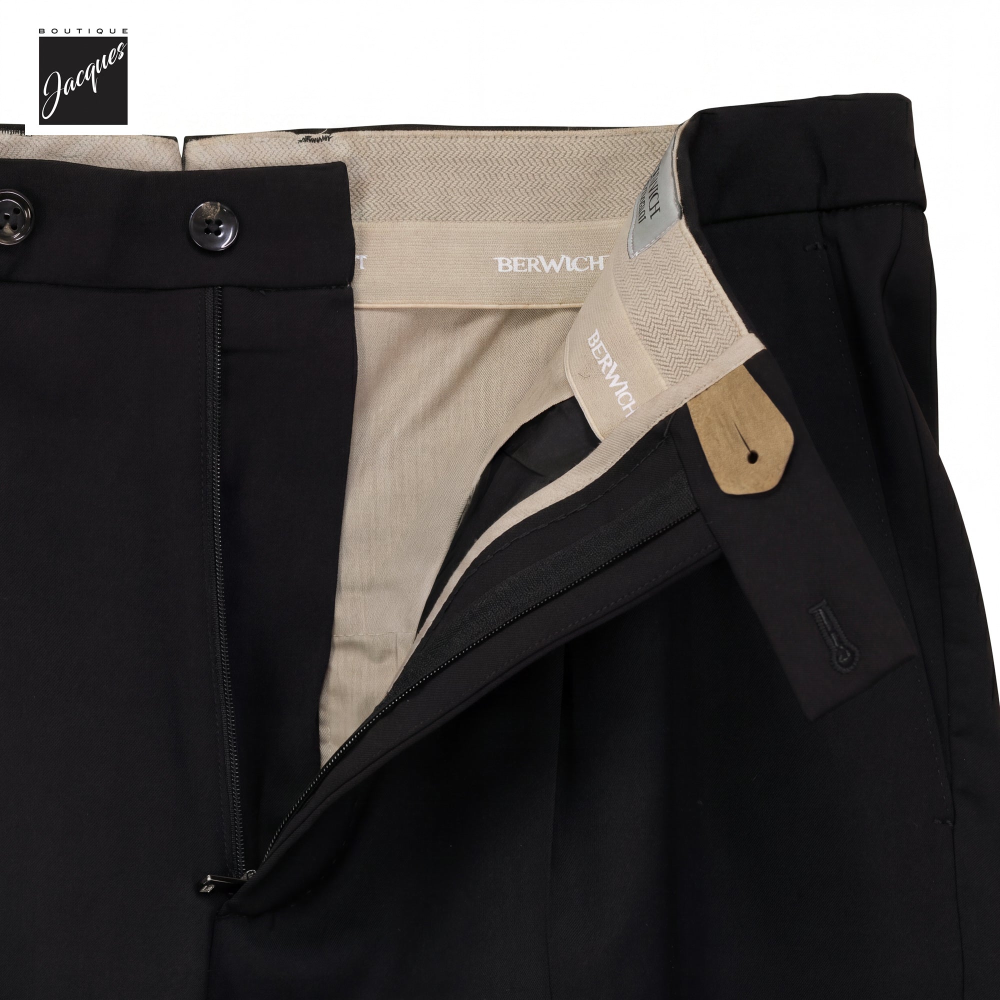 Black Virgin Wool Bi-Stretch Vulcano Elax Pleated Trousers - Berwich - Boutique Jacques International