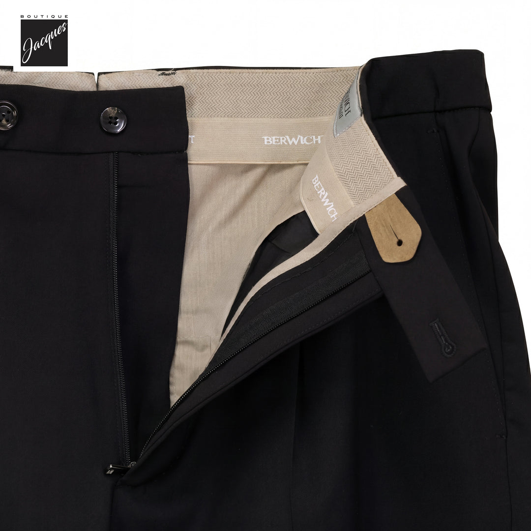 Black Virgin Wool Bi-Stretch Vulcano Elax Pleated Trousers - Berwich