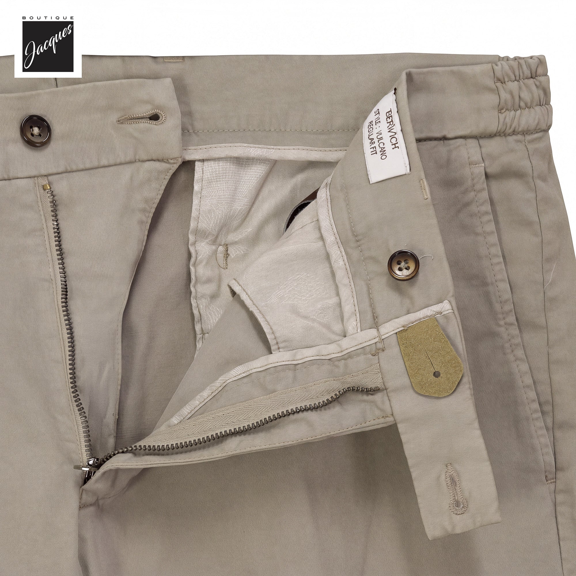 Light Fango (Mud) Cotton-Lyocell Stretch Vulcano Elax Chino Trousers - Berwich
