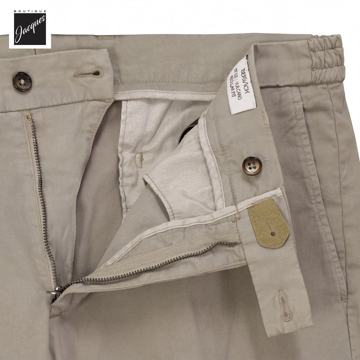 Light Fango (Mud) Cotton-Lyocell Stretch Vulcano Elax Chino Trousers - Berwich
