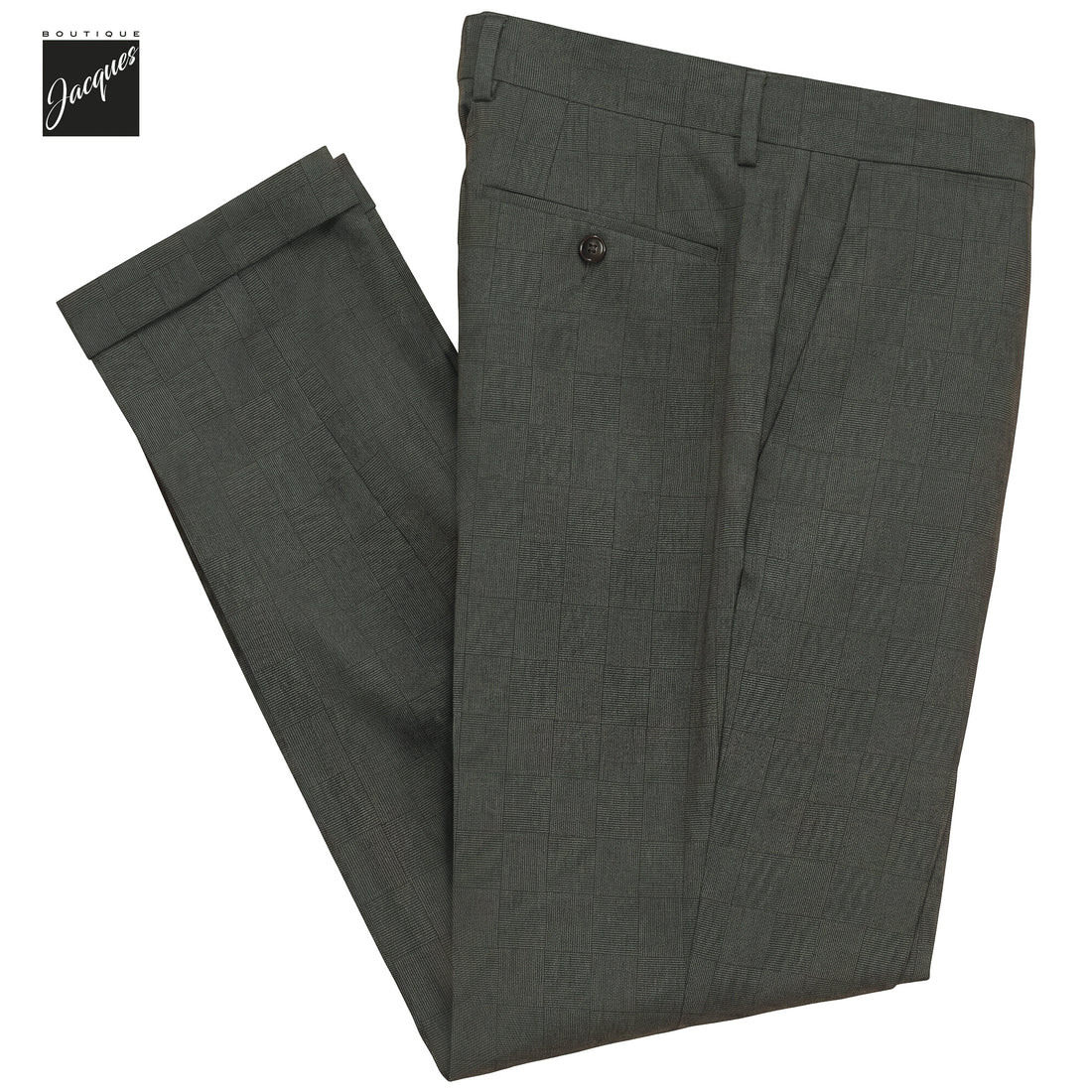 Dark Green Check Virgin Wool YRetro Long Flat Front Trousers - Berwich
