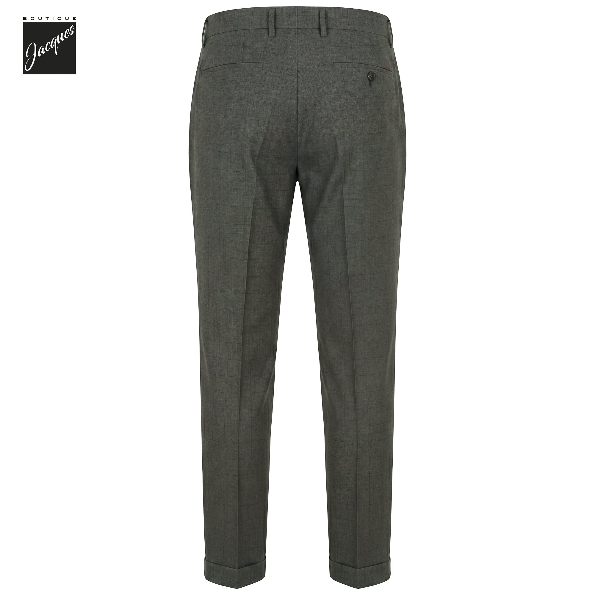 Dark Green Check Virgin Wool YRetro Long Flat Front Trousers - Berwich