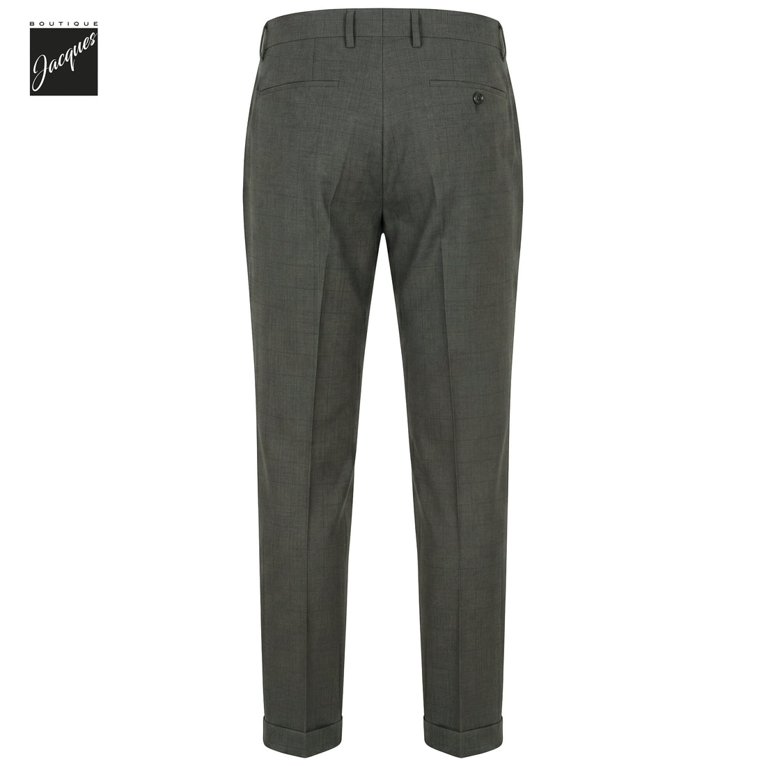 Dark Green Check Virgin Wool YRetro Long Flat Front Trousers - Berwich