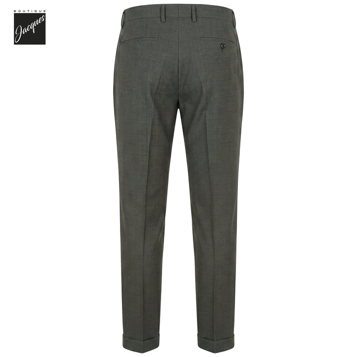 Dark Green Check Virgin Wool YRetro Long Flat Front Trousers - Berwich