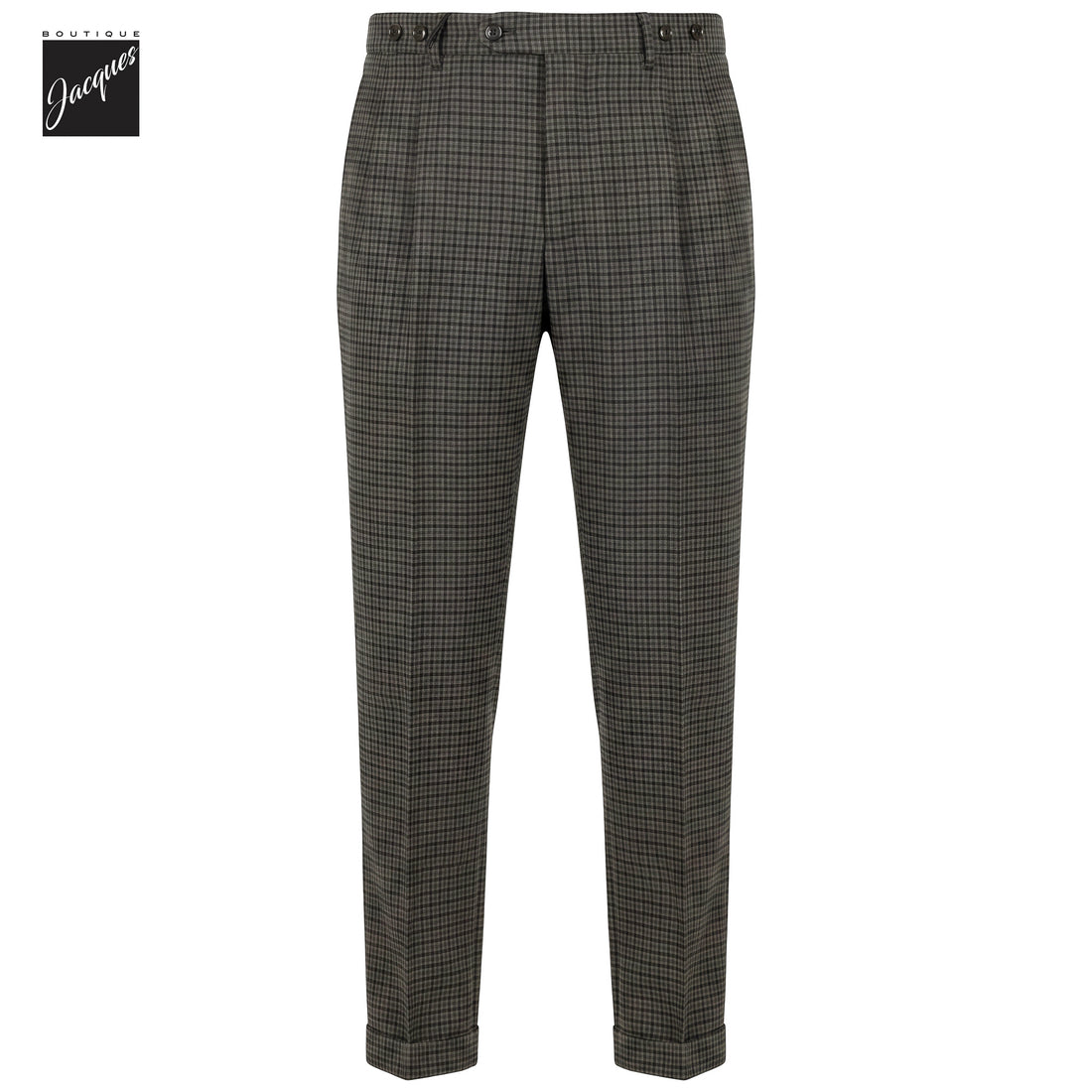 Green Check Virgin Wool Barber Long Double-Pleat Trousers - Berwich