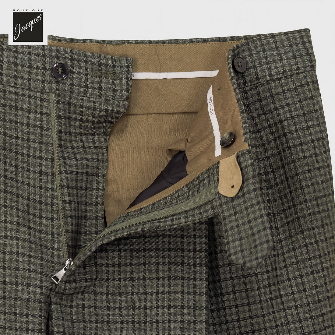 Green Check Virgin Wool Barber Long Double-Pleat Trousers - Berwich