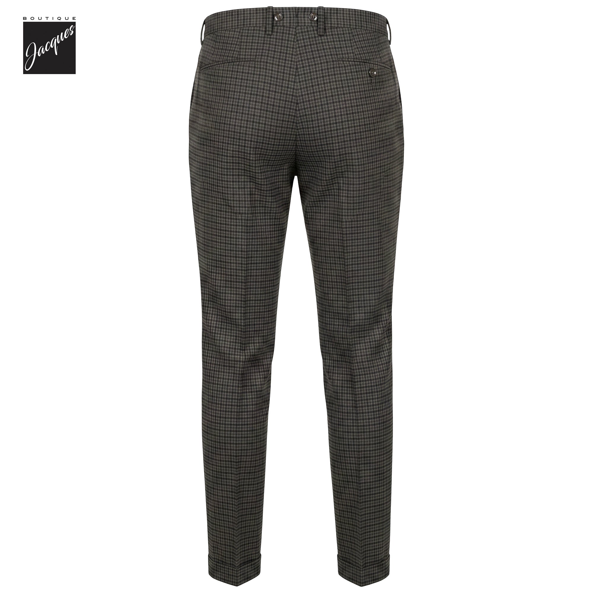 Green Check Virgin Wool Barber Long Double-Pleat Trousers - Berwich
