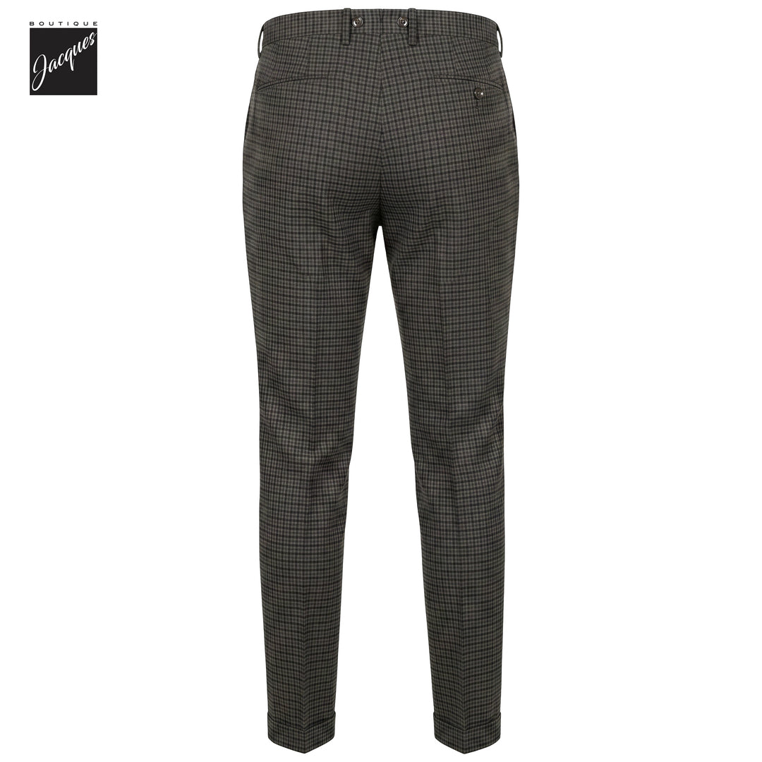Green Check Virgin Wool Barber Long Double-Pleat Trousers - Berwich