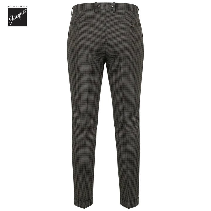Green Check Virgin Wool Barber Long Double-Pleat Trousers - Berwich