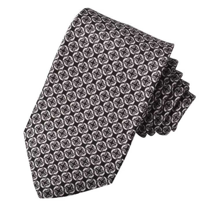 Black & Gray Chain Motif Printed Panama Silk Tie - DION - Boutique Jacques International