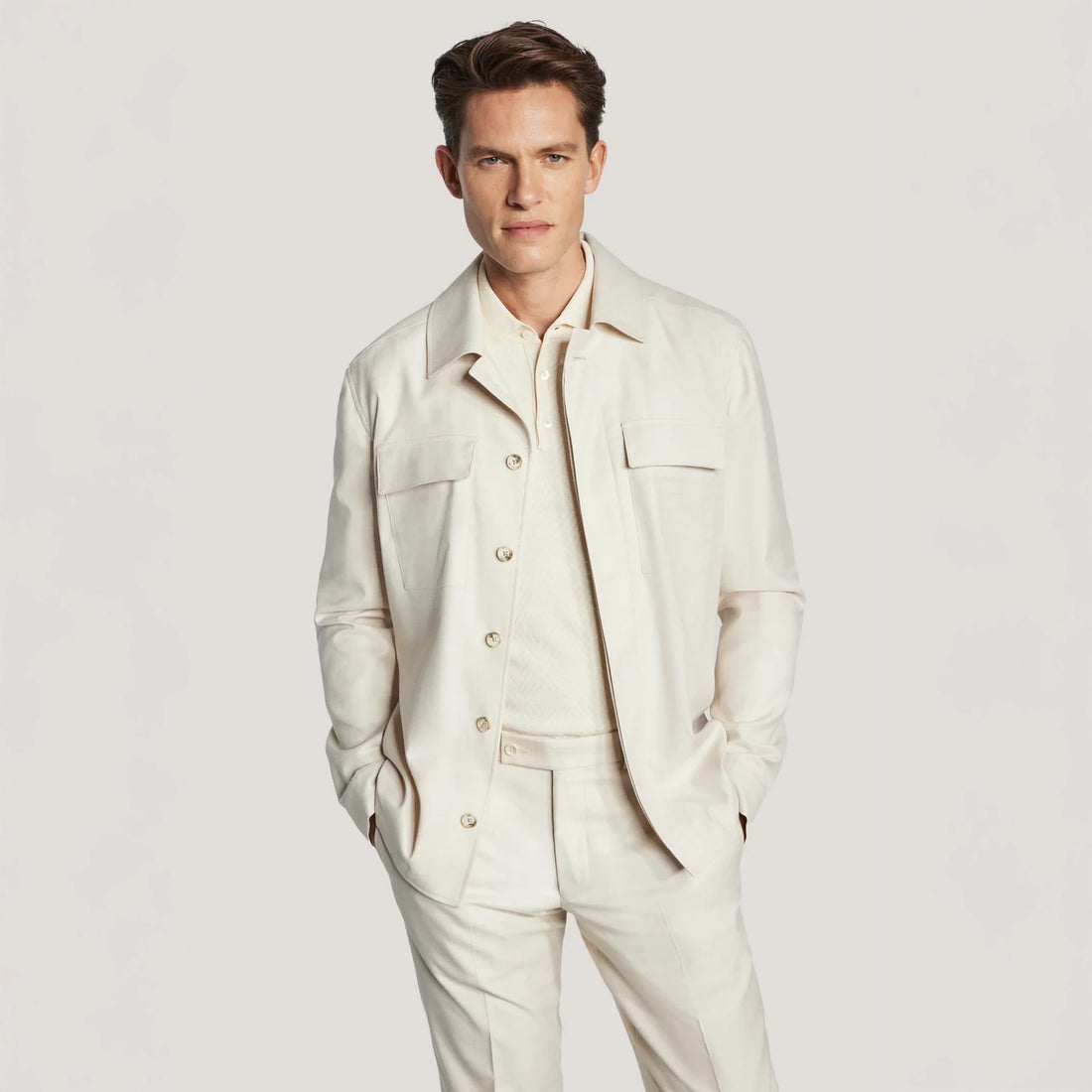 Ecru Wool Silk Colbey Overshirt - Jack Victor