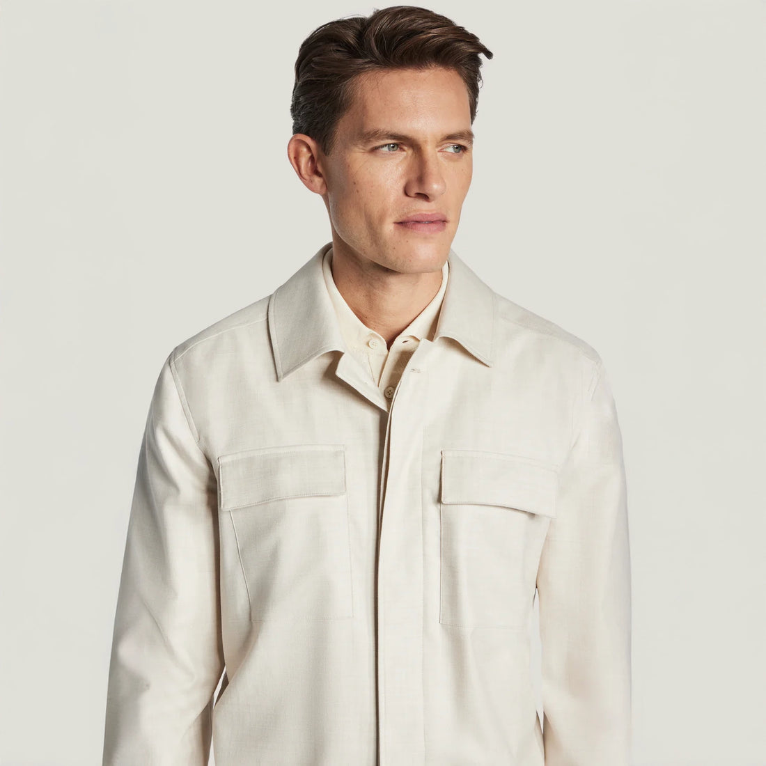 Ecru Wool Silk Colbey Overshirt - Jack Victor