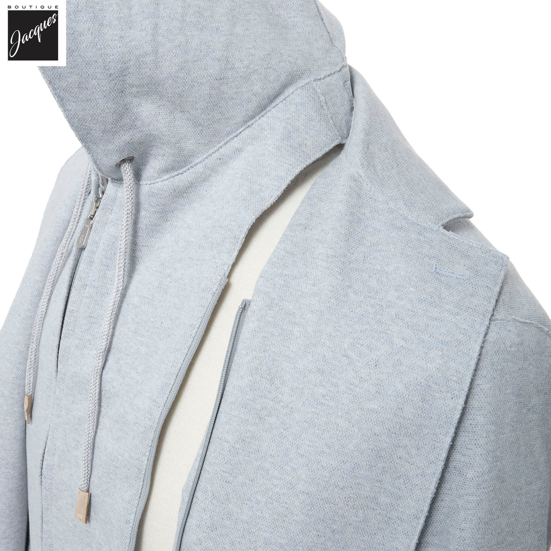 Zucchero Blue Cotton-Stretch Hybrid Sport Jacket with Removable Hood - ELEVENTY - Boutique Jacques International