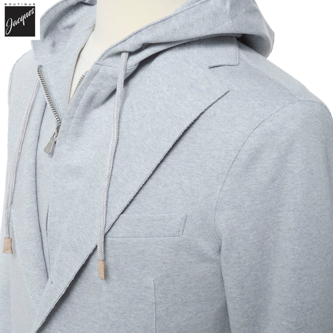 Zucchero Blue Cotton-Stretch Hybrid Sport Jacket with Removable Hood - ELEVENTY - Boutique Jacques International