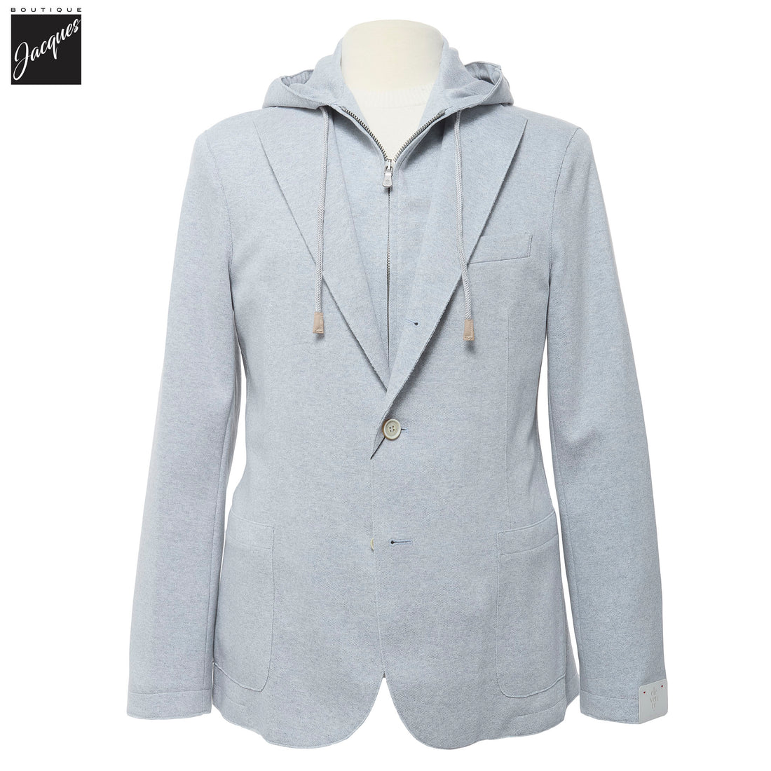 Zucchero Blue Cotton-Stretch Hybrid Sport Jacket with Removable Hood - ELEVENTY - Boutique Jacques International